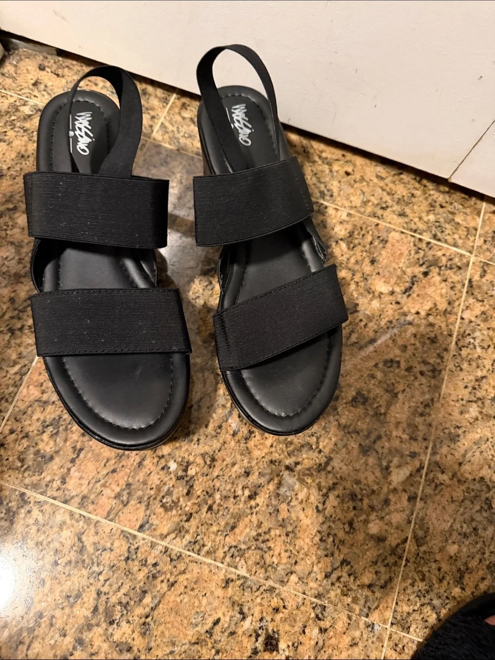 Strappy Black Platform Sandals with Stretch Bands